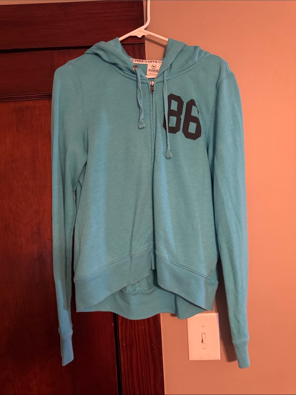 PINK Victoria's Secret Aqua Full-Zip Hoodie with '86 Graphic